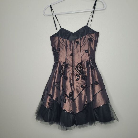 masquerade bronze black whimsigoth witchy dark fairy tule mini dress size 3/4 - Picture 2 of 6